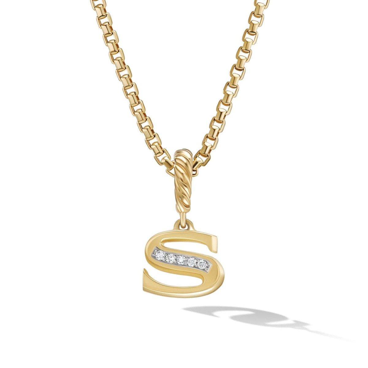 DAVID YURMAN Pavé Initial Pendant in 18K Yellow Gold with Diamond S