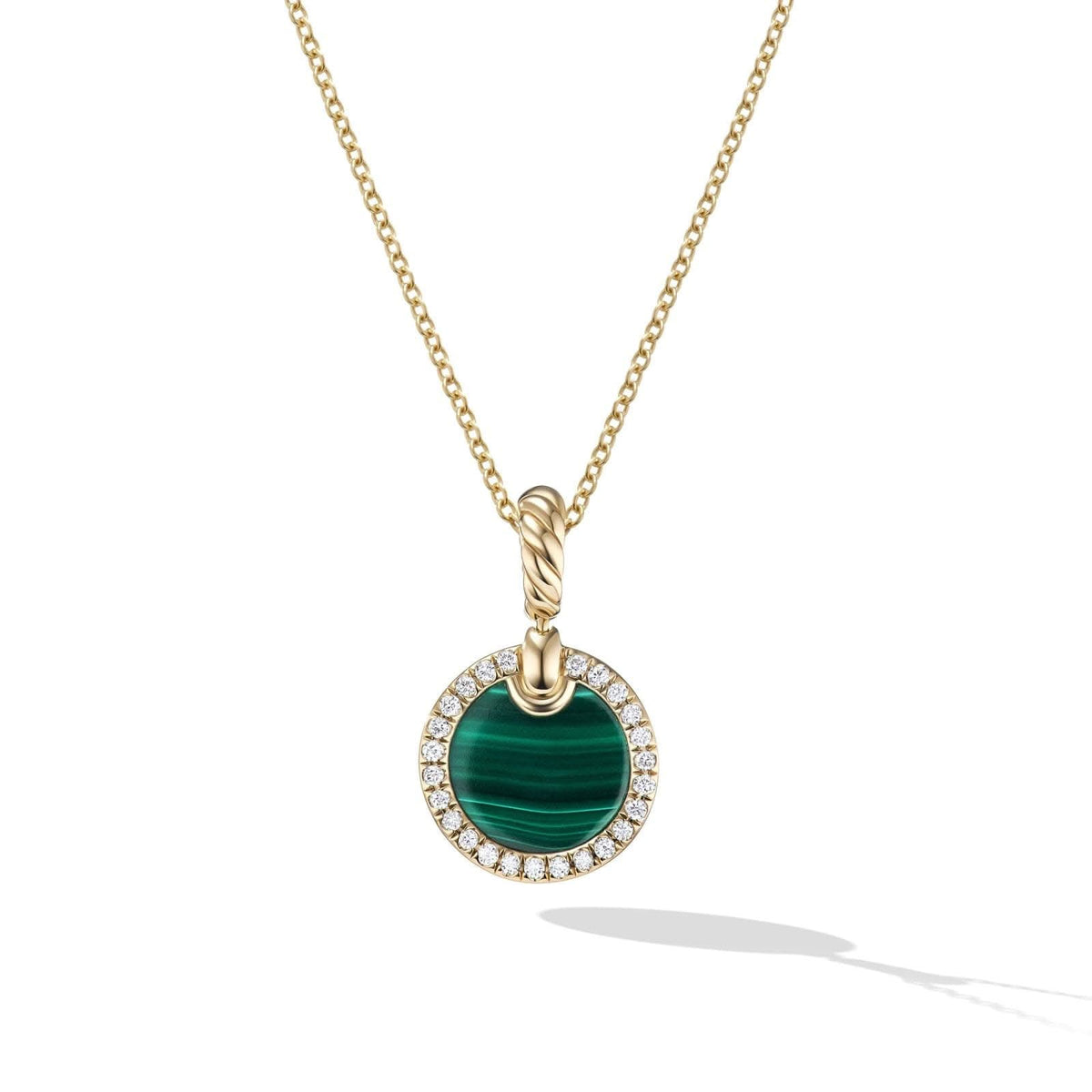 DAVID YURMAN Petite DY Elements® Pendant Necklace in 18K Yellow Gold with Malachite and Diamonds, 17.8mm