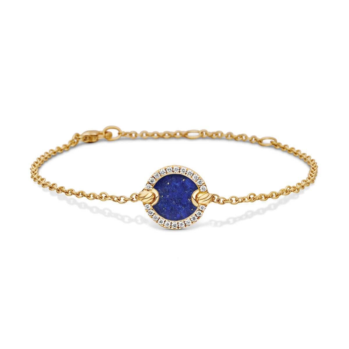 DAVID YURMAN Petite DY Elements® Center Station Chain Bracelet in 18K Yellow Gold with Lapis and Diamonds, 11mm