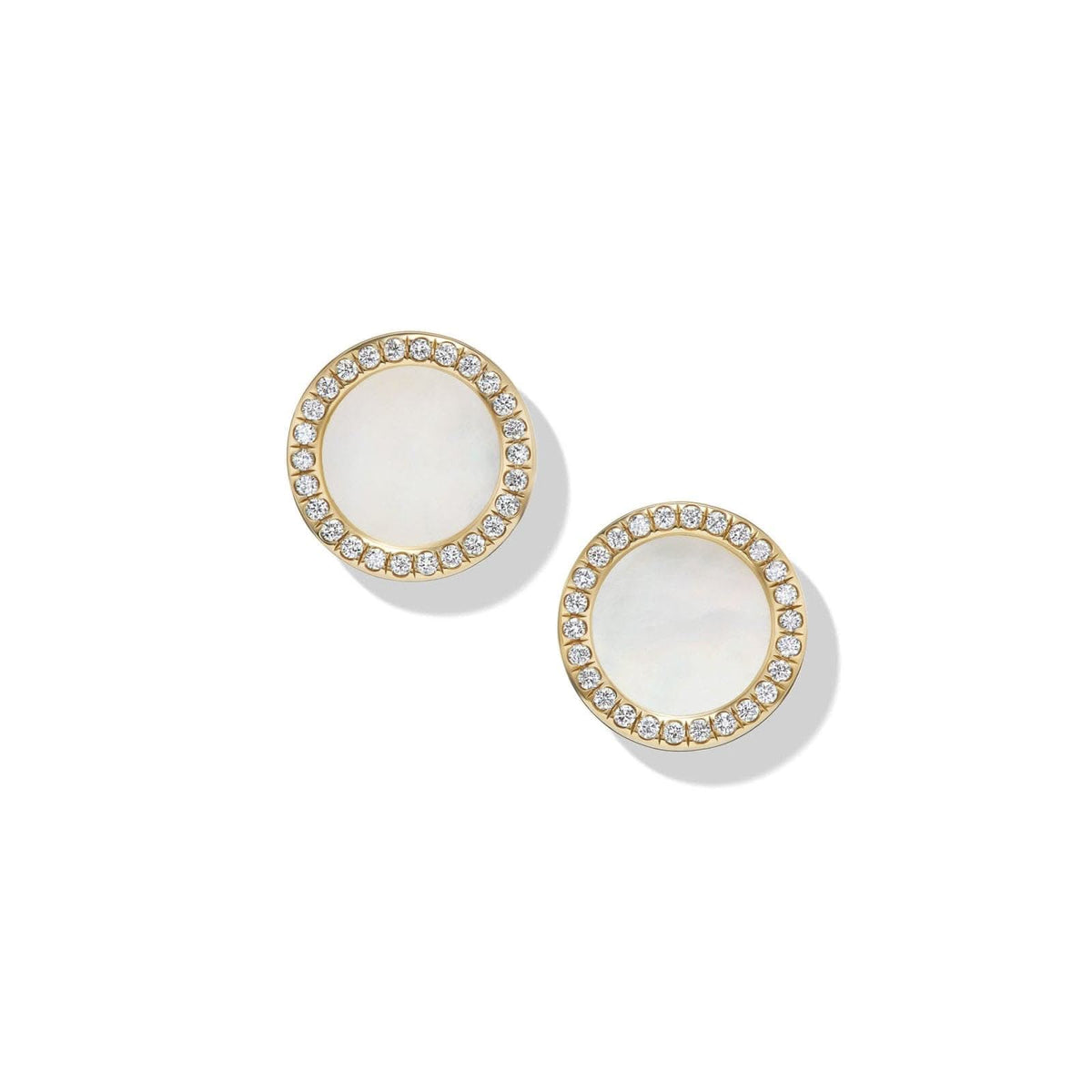 DAVID YURMAN Petite DY Elements® Stud Earrings in 18K Yellow Gold with Mother of Pearl and Diamonds, 11mm