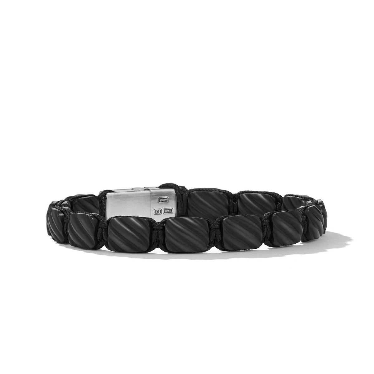 DAVID YURMAN Sculpted Cable Woven Tile Bracelet in Black Titanium with Sterling Silver and Black Nylon, 8.5mm
