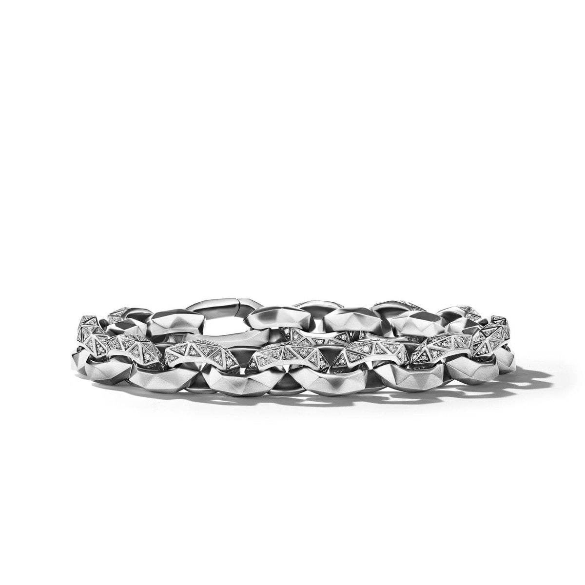 DAVID YURMAN Torqued Faceted Link Bracelet in Sterling Silver with Diamonds, 11.6mm