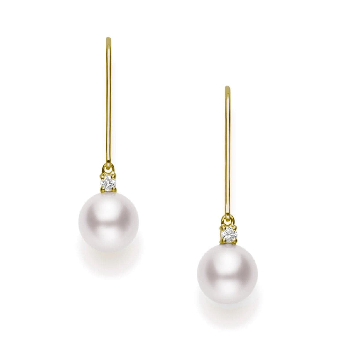 MIKIMOTO Yellow Gold Akoya Pearl & Diamond Drop Earrings