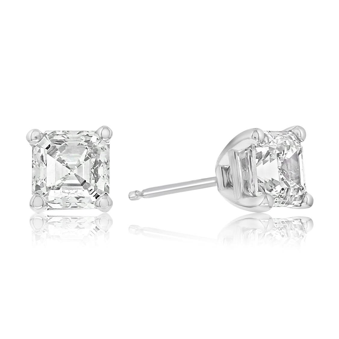 2 Carat Asscher Cut Diamond Stud Earrings