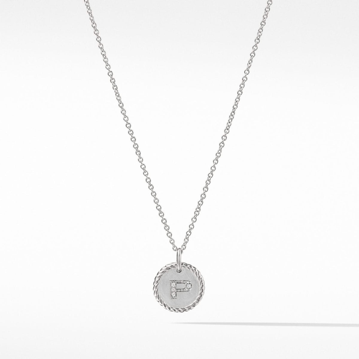 DAVID YURMAN Initial Charm Necklace in 18K White Gold with Diamond P