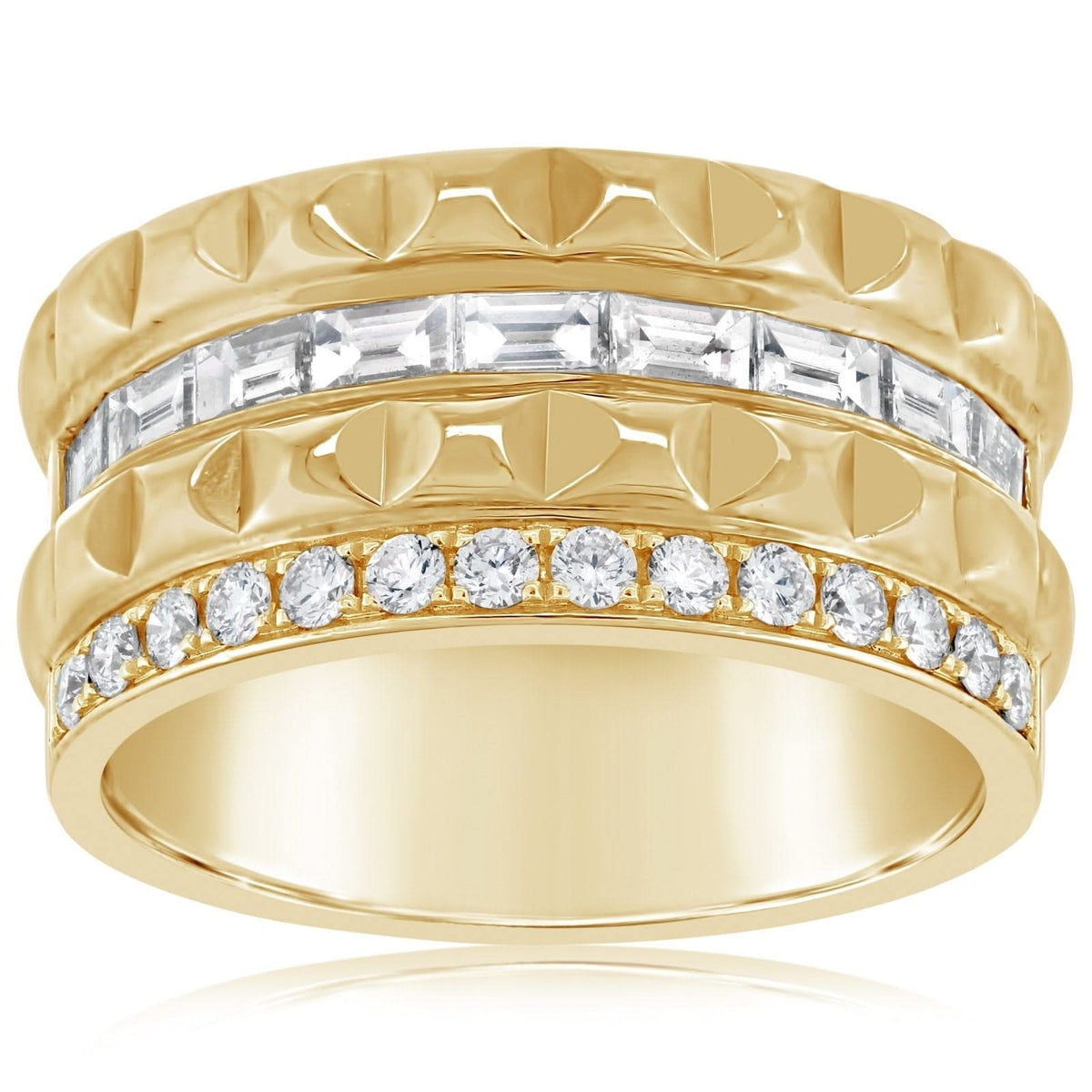 Diamond & Textured Four Row Ring