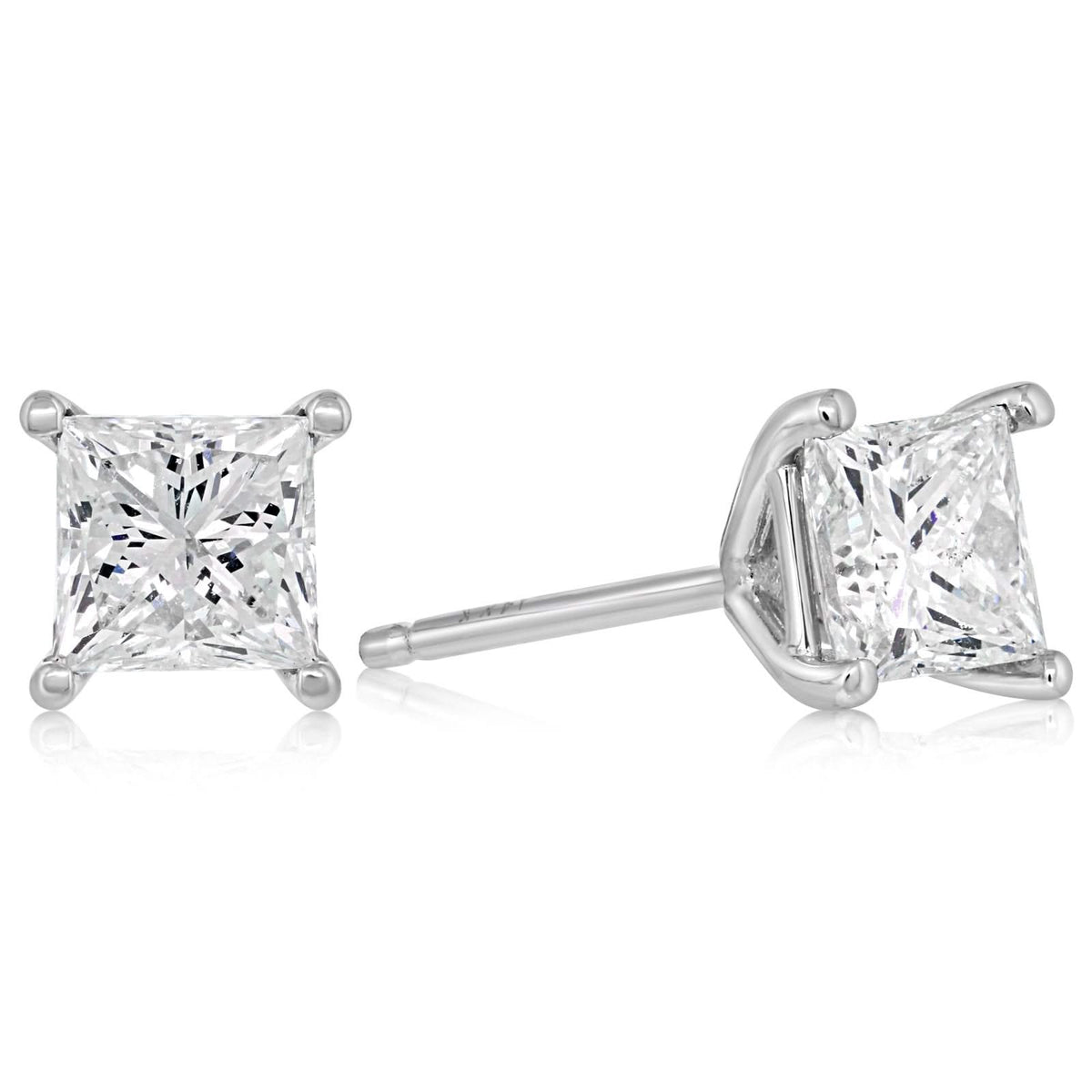 1 Carat Diamond Princess Cut Stud Earrings