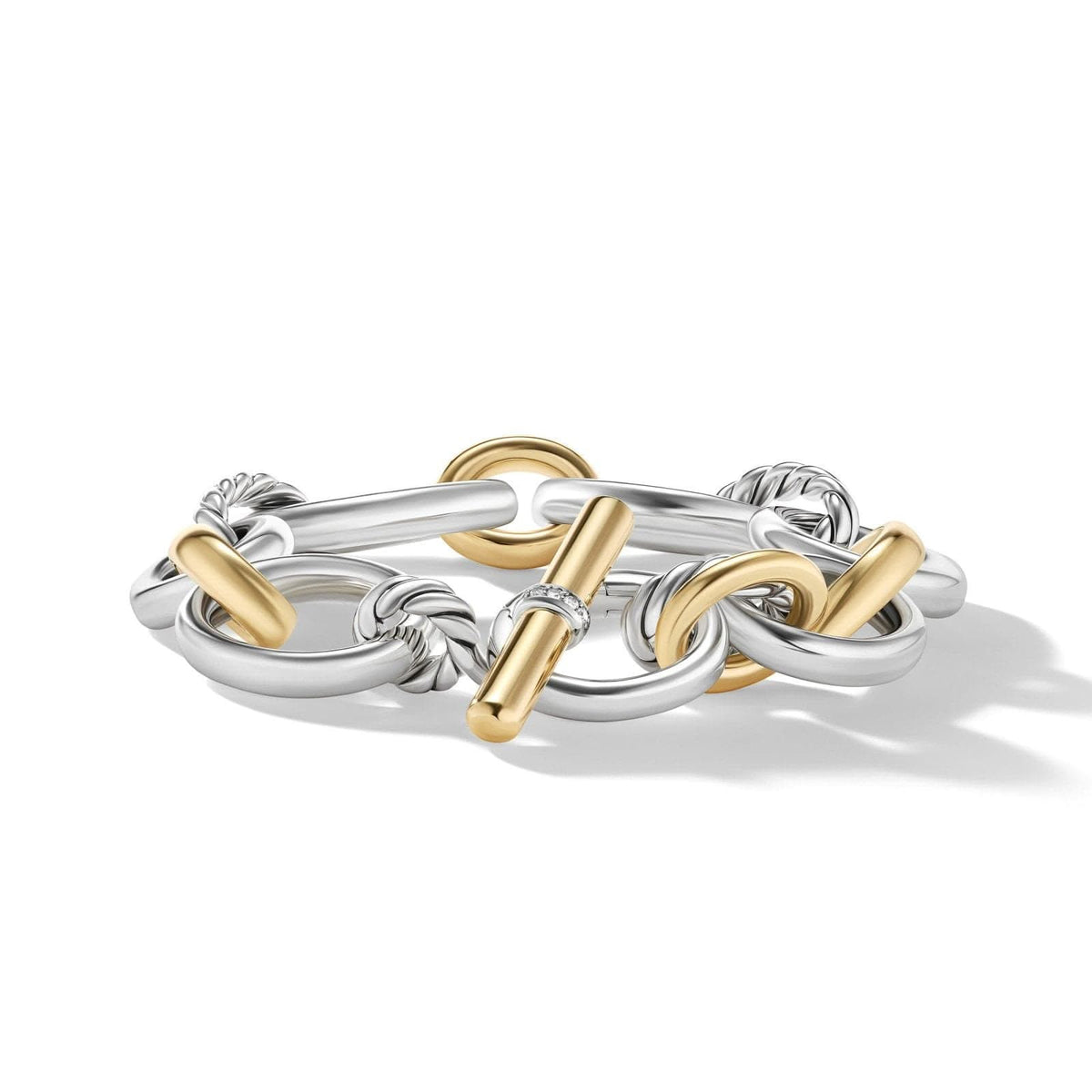 DAVID YURMAN DY Mercer™ Chain Bracelet in Sterling Silver with 18K Yellow Gold and Diamonds, 25mm