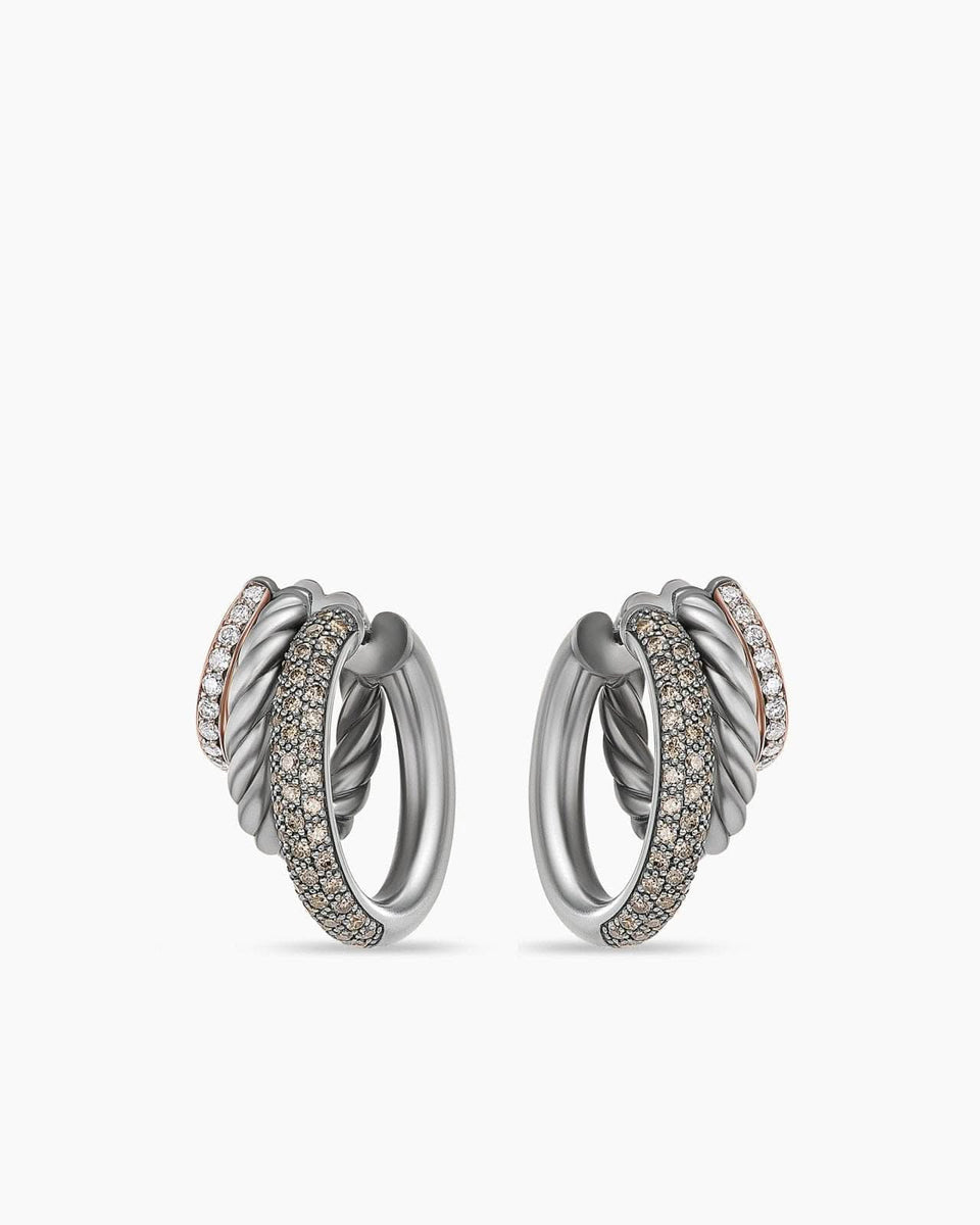 DAVID YURMAN DY Mercer™ Melange Multi Hoop Earrings in Sterling Silver with 18K Rose Gold and Diamonds, 21mm