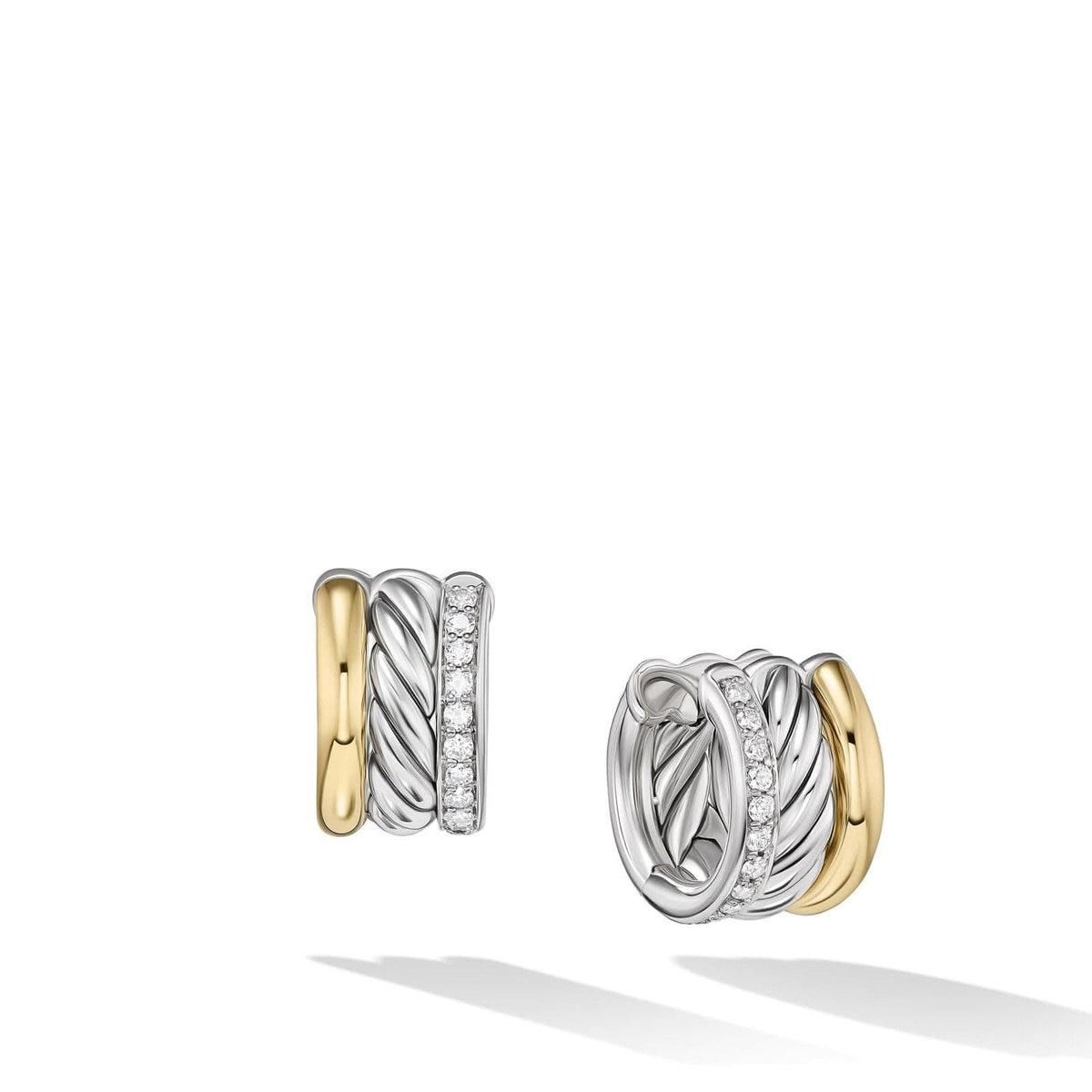 DAVID YURMAN DY Mercer™ Huggie Hoop Earrings in Sterling Silver with 18K Yellow Gold and Diamonds, 14mm