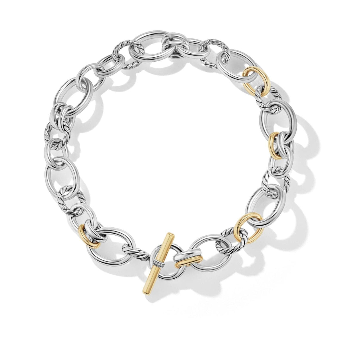 DAVID YURMAN DY Mercer™ Chain Necklace in Sterling Silver with 18K Yellow Gold and Diamonds, 25mm