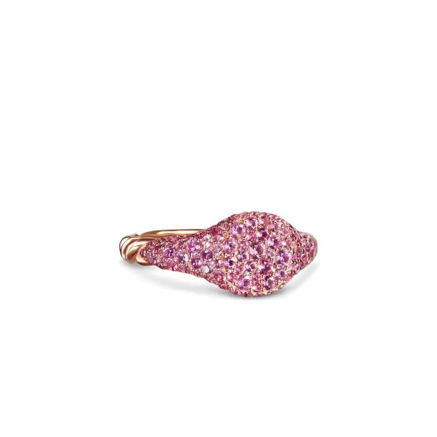 Petite Pavé Pinky Ring in 18K Rose Gold with Pink Sapphires, 7mm