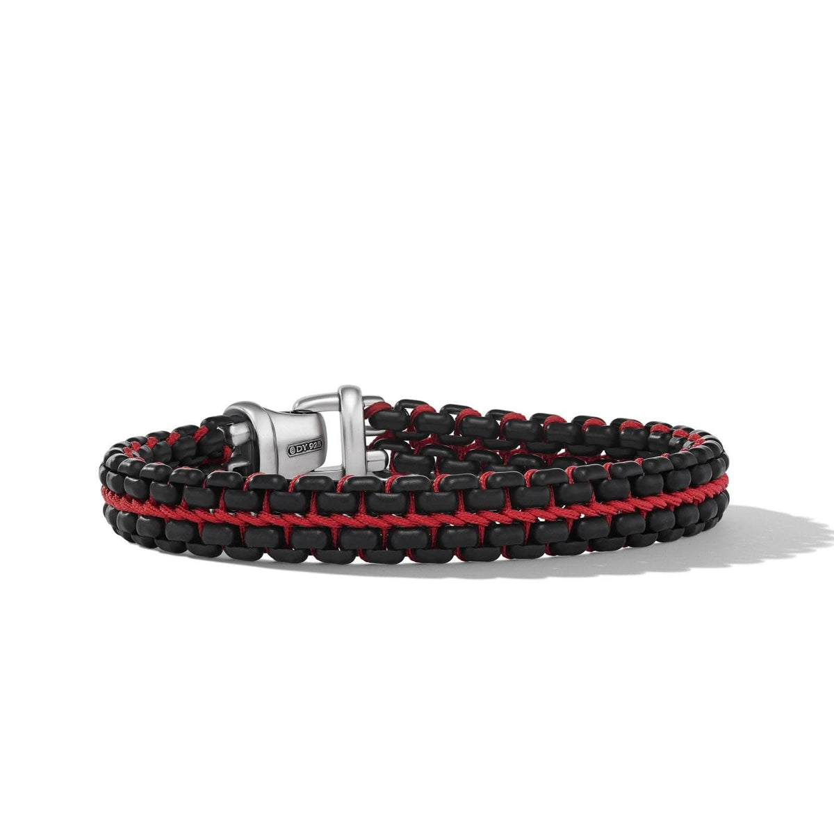 DAVID YURMAN Woven Box Chain Bracelet in Sterling Silver with Black Stainless Steel and Red Nylon, 12mm