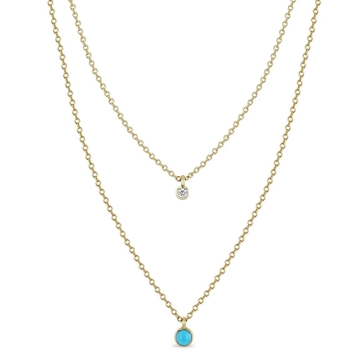 ZOE CHICCO Turquoise & Diamond Bezel Layered Chain Necklace