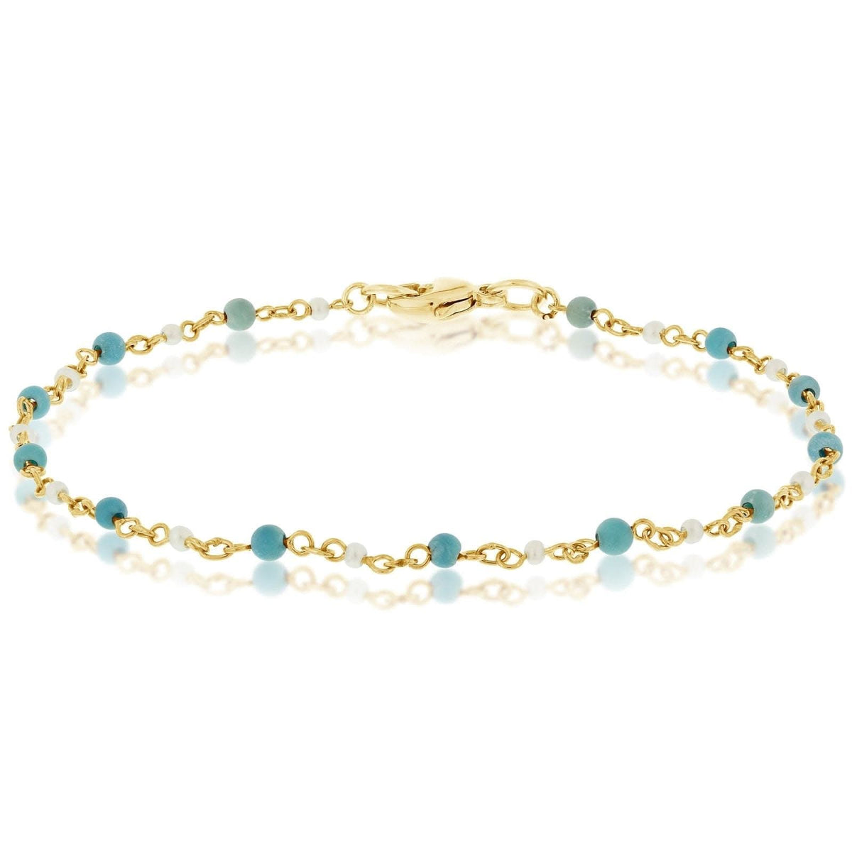 Turquoise & Pearl Station Bead Bracelet