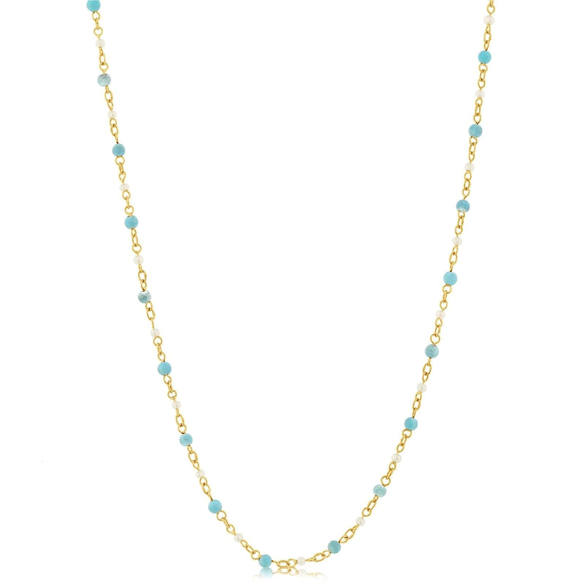 Turquoise & Pearl Station Bead Necklace