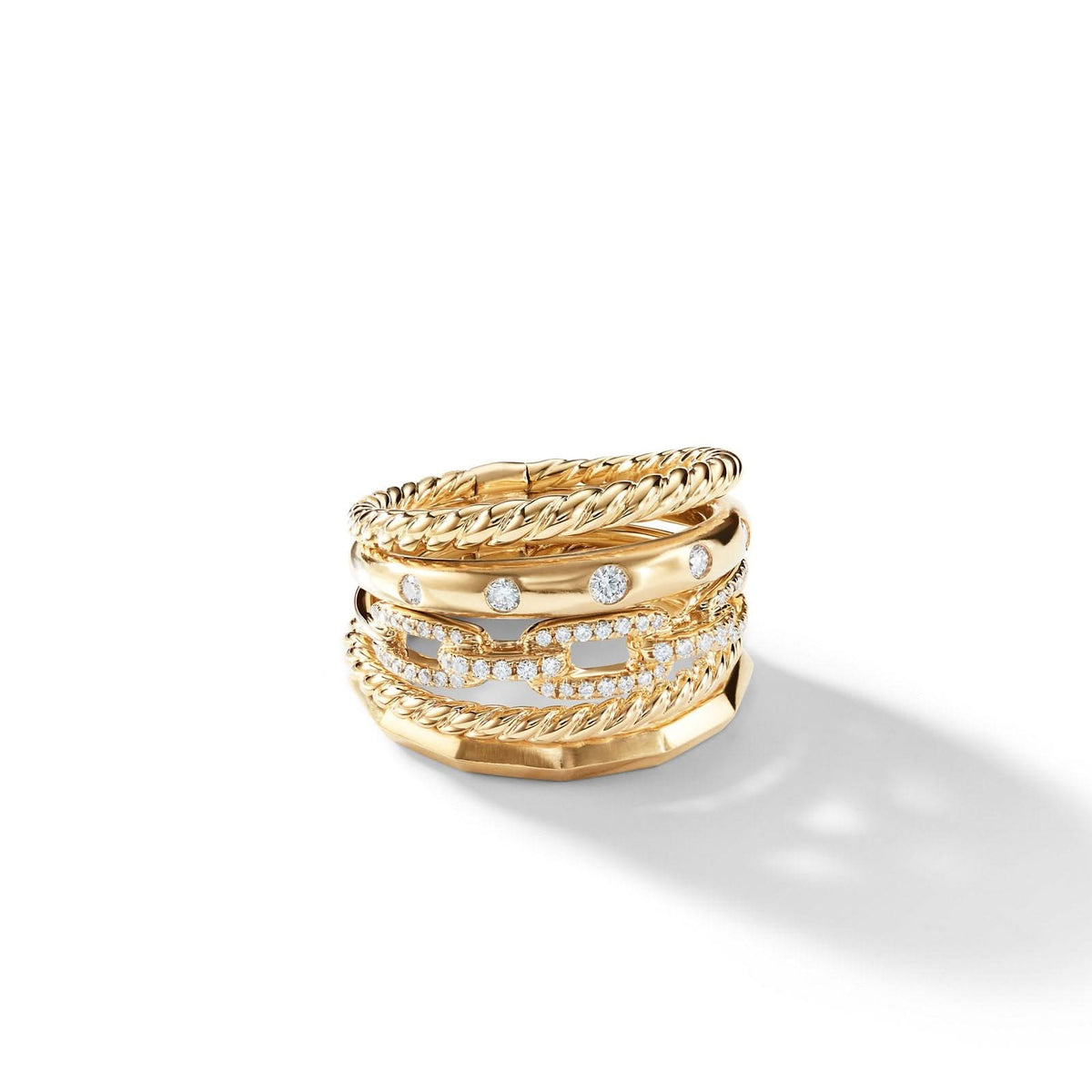 DAVID YURMAN Stax Five Row Ring in 18K Yellow Gold with Diamonds, 15mm