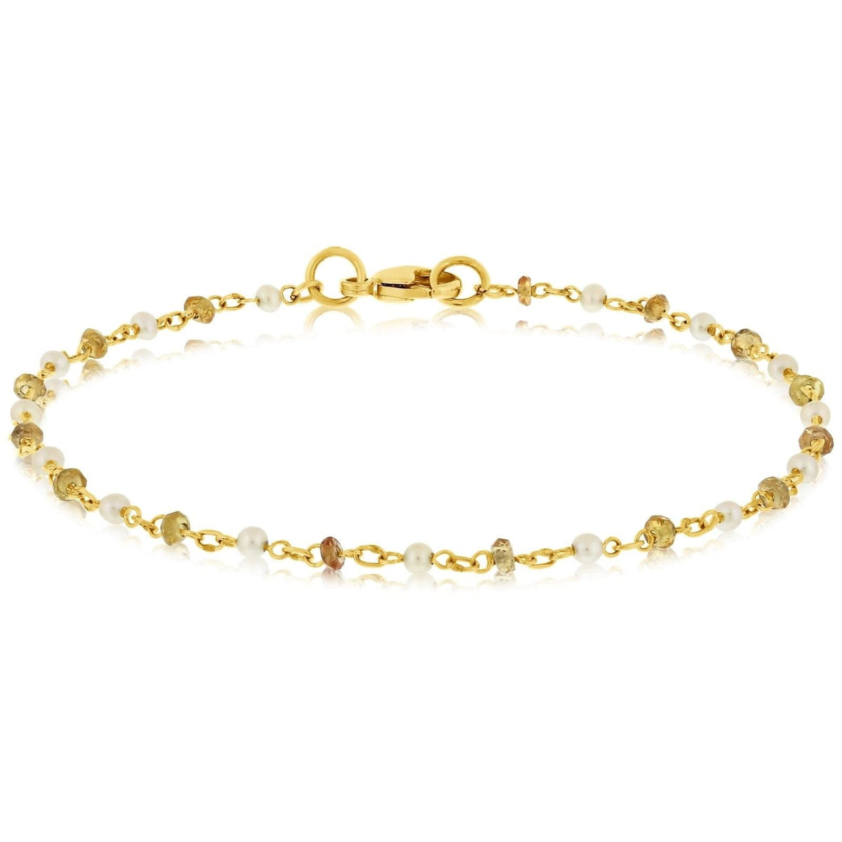 Pearl & Yellow Sapphire Station Bead Bracelet