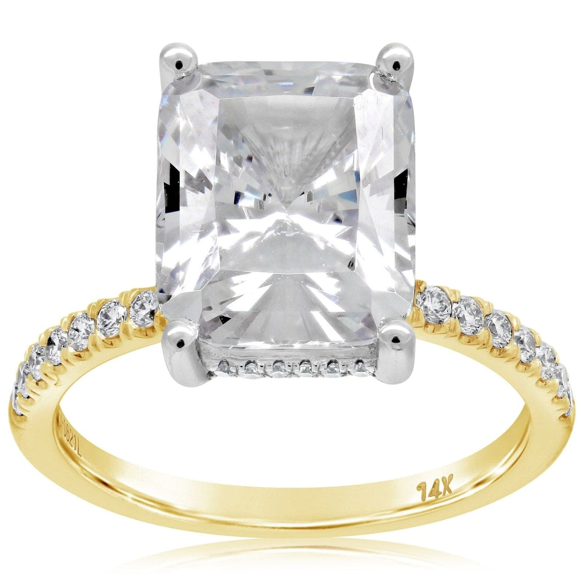 Two Tone Emerald Cut Diamond Engagement Ring Setting