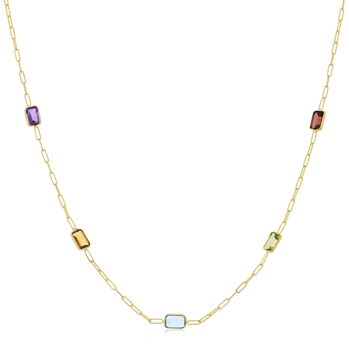 Mixed Gemstone Paperclip Necklace