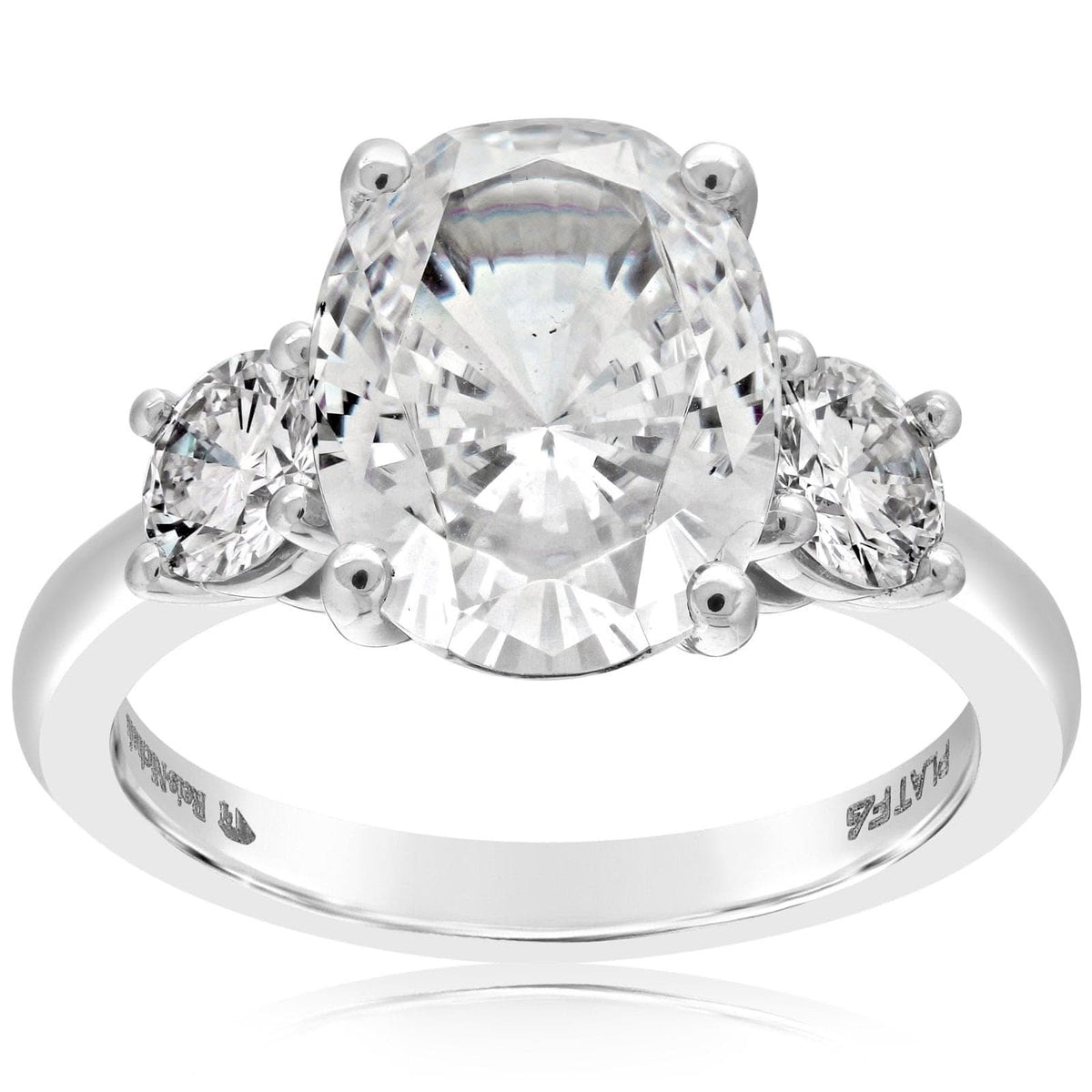 Three Stone Oval & Round Diamond Engagement Ring Setting