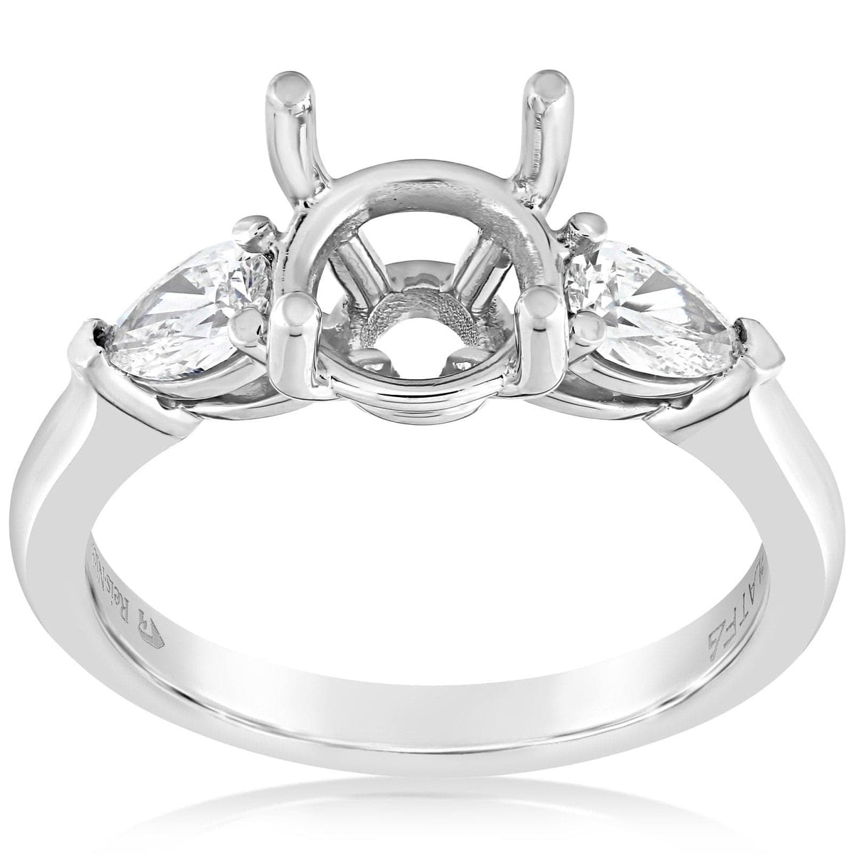 Three Stone Pear & Round Diamond Engagement Ring Setting