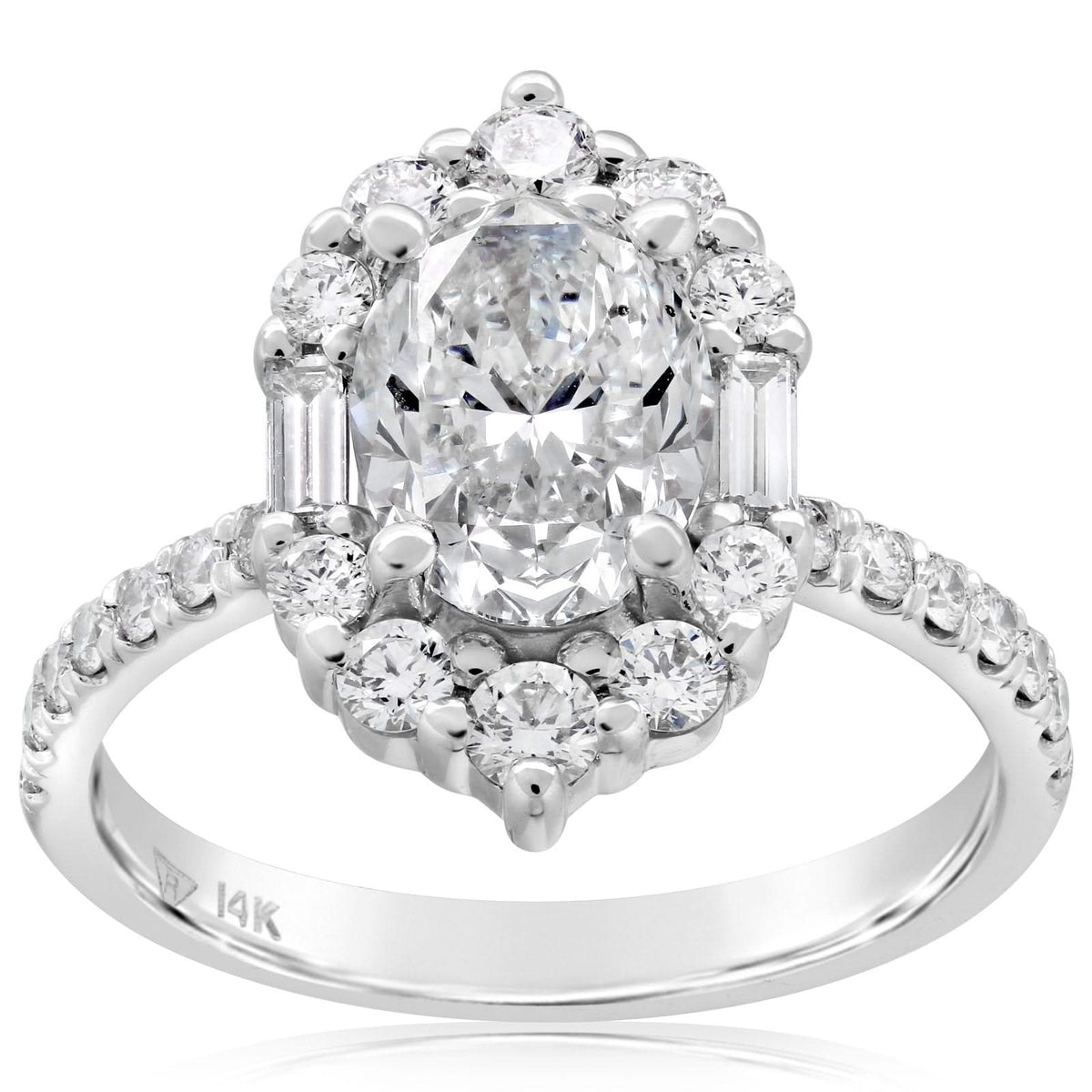 Mixed Diamond Halo Oval Engagement Ring Setting