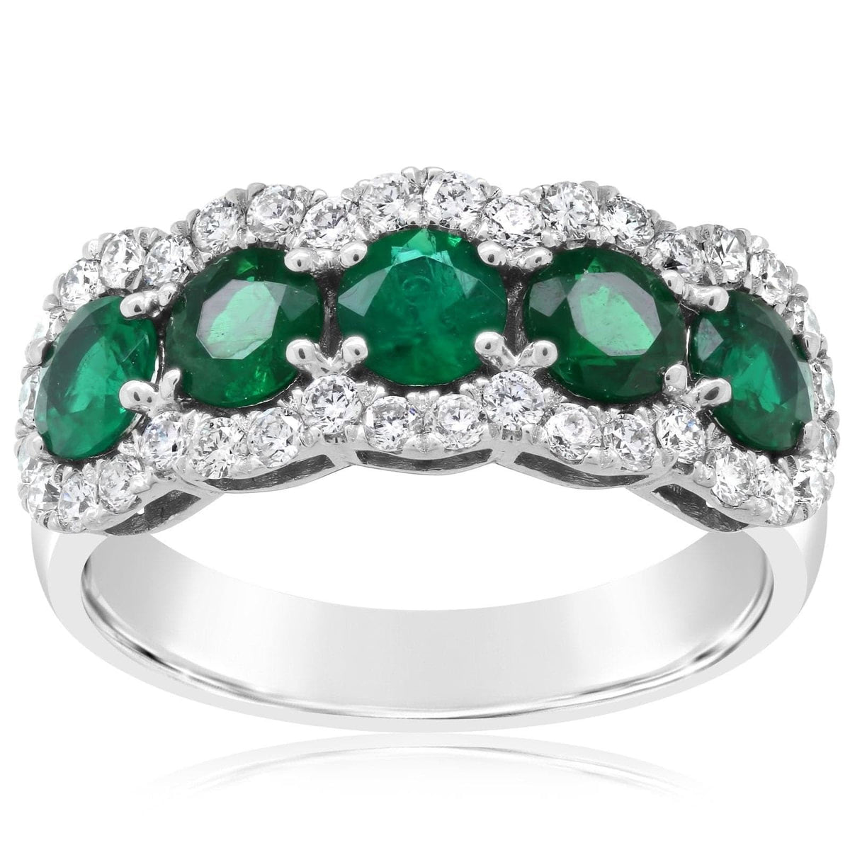 Five Round Emerald Open Halo Diamond Ring