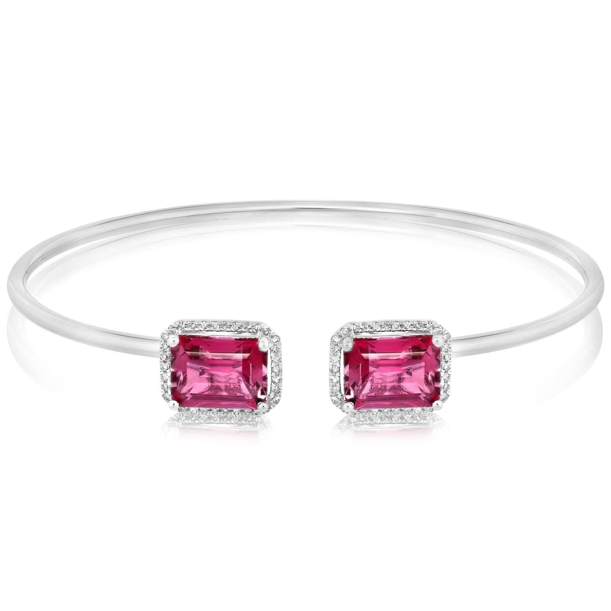 Emerald Cut Garnet & Diamond Cuff Bracelet
