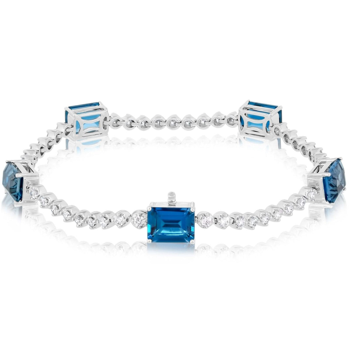 Emerald Cut Blue Topaz & Diamond Bracelet
