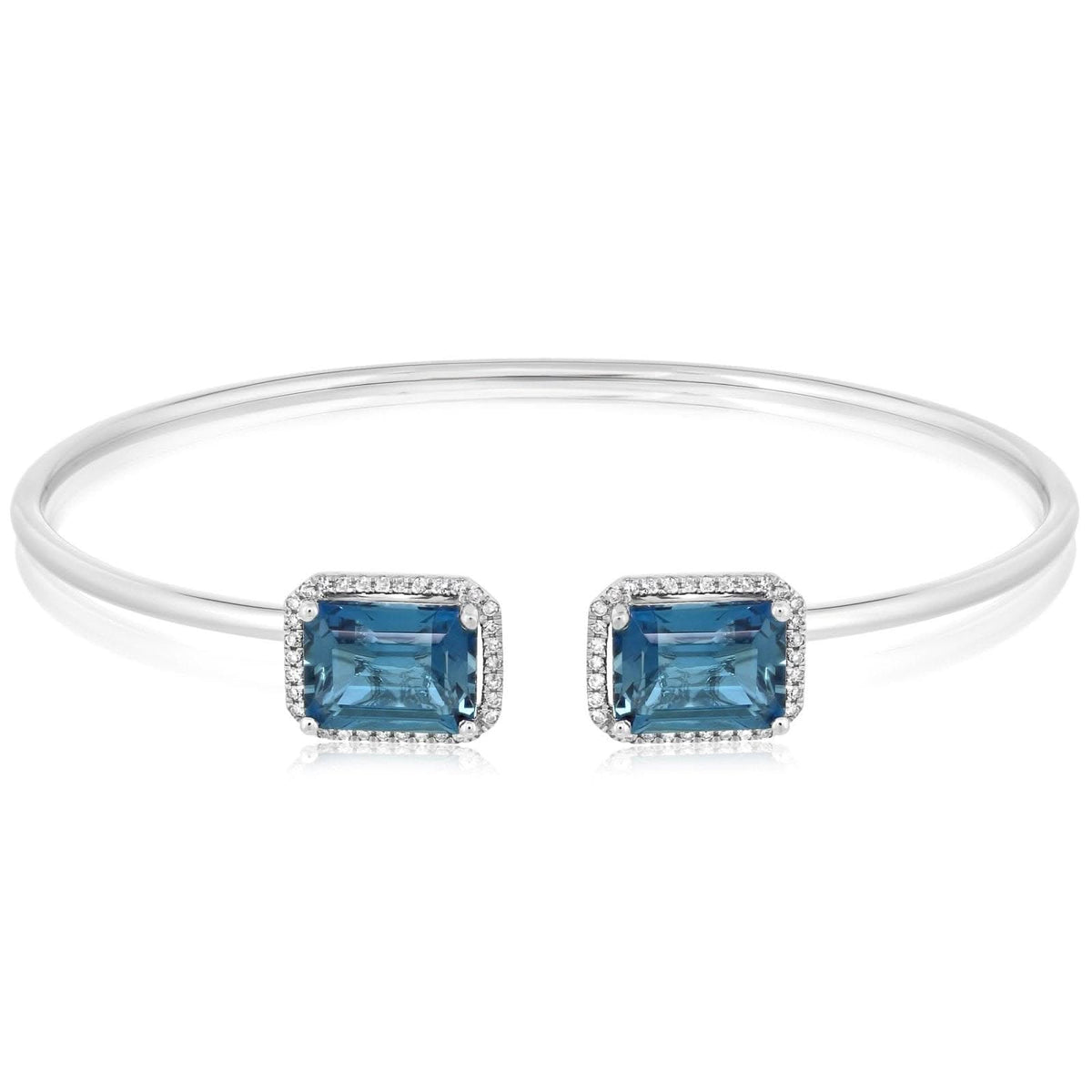 Emerald Cut Blue Topaz & Diamond Cuff Bracelet