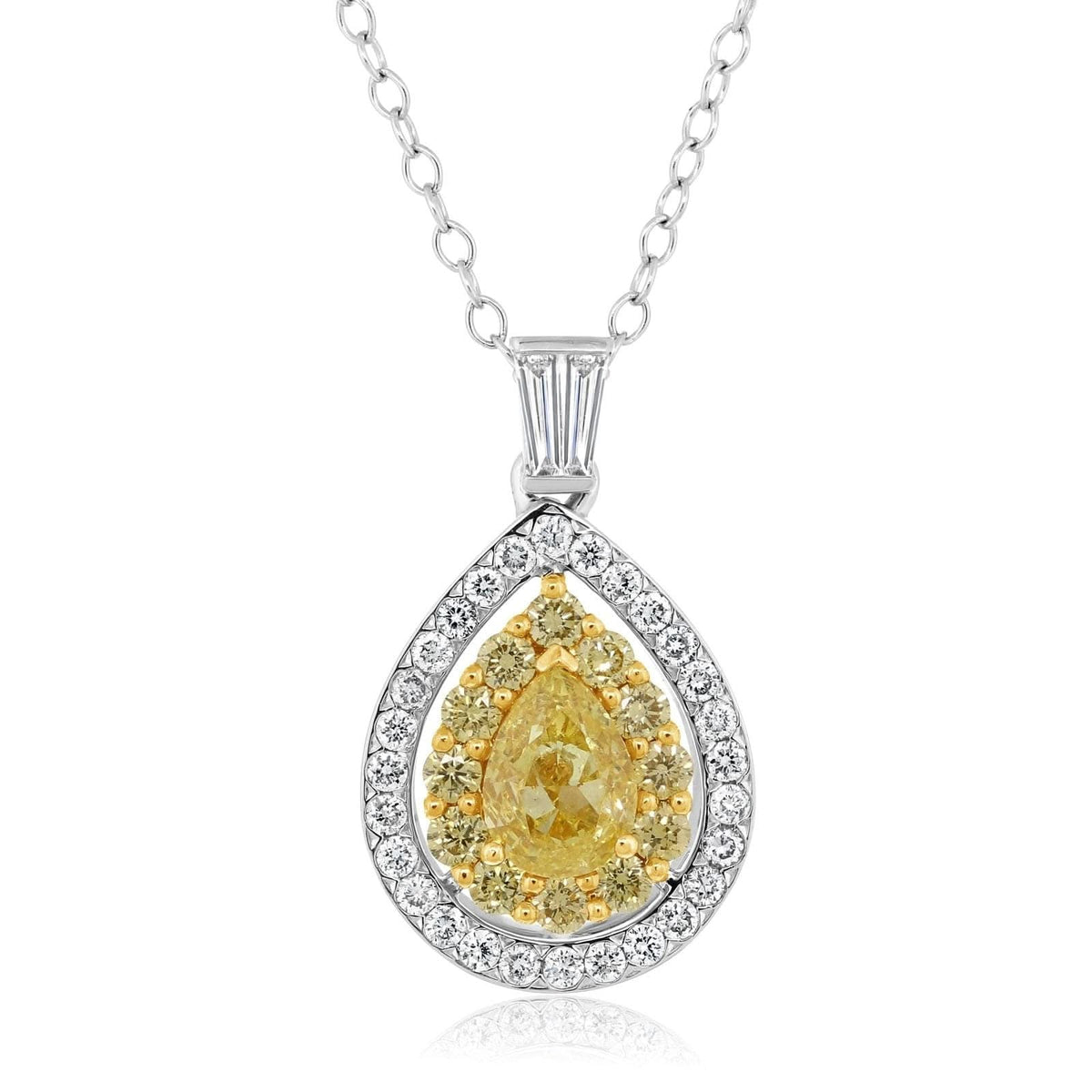 Fancy Yellow Pear Diamond Halo Pendant