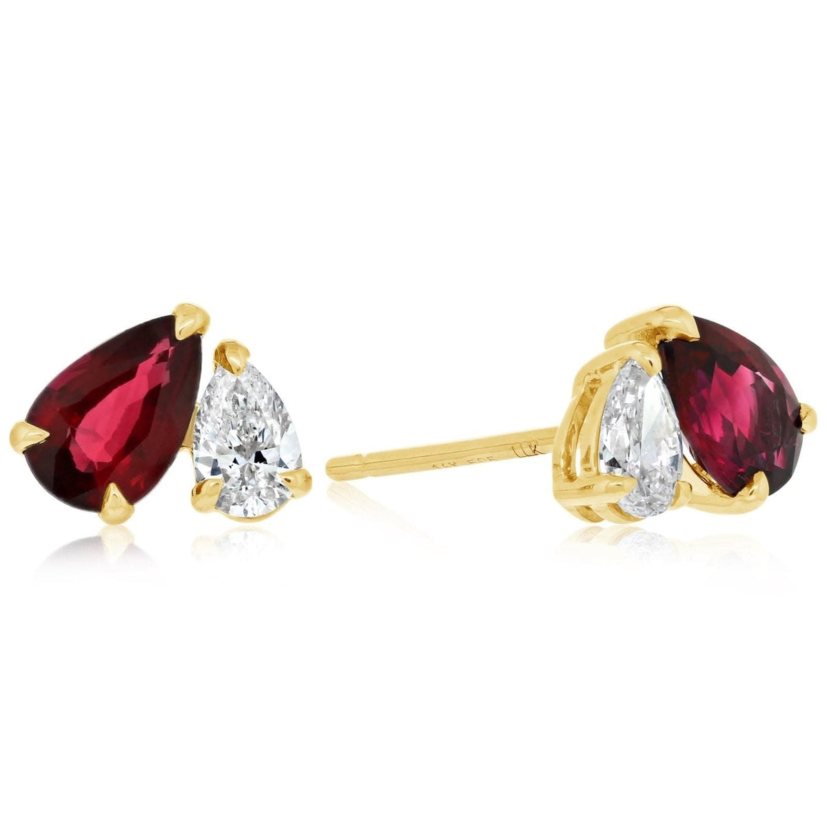 Pear Ruby and Pear Diamond Stud Earrings
