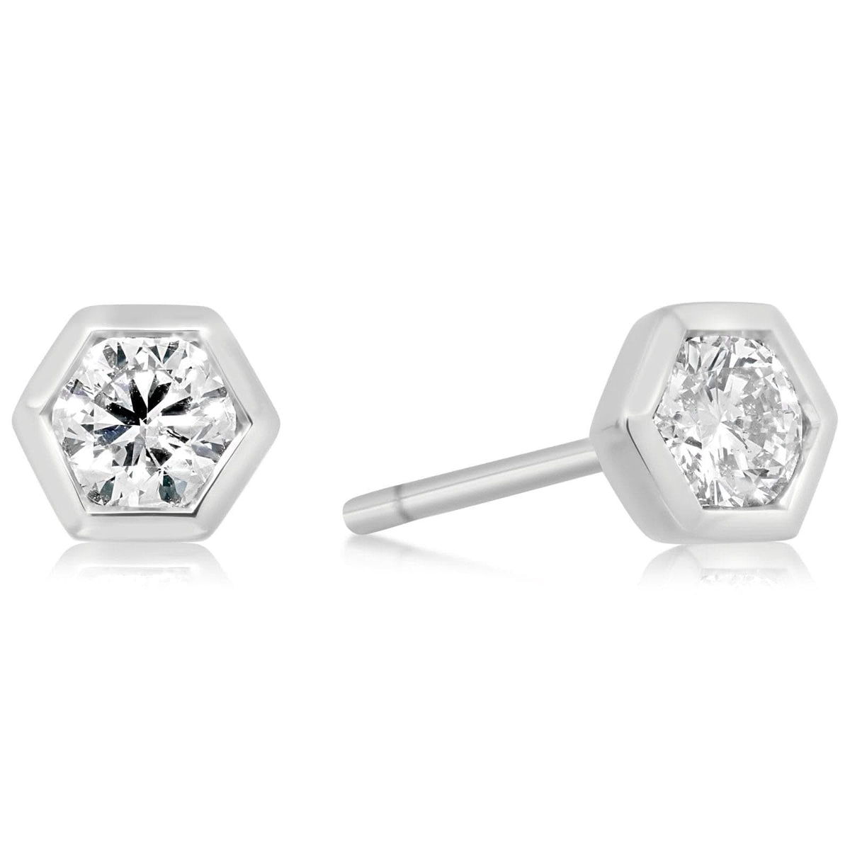 White Gold Hexagon Diamond Stud Earrings