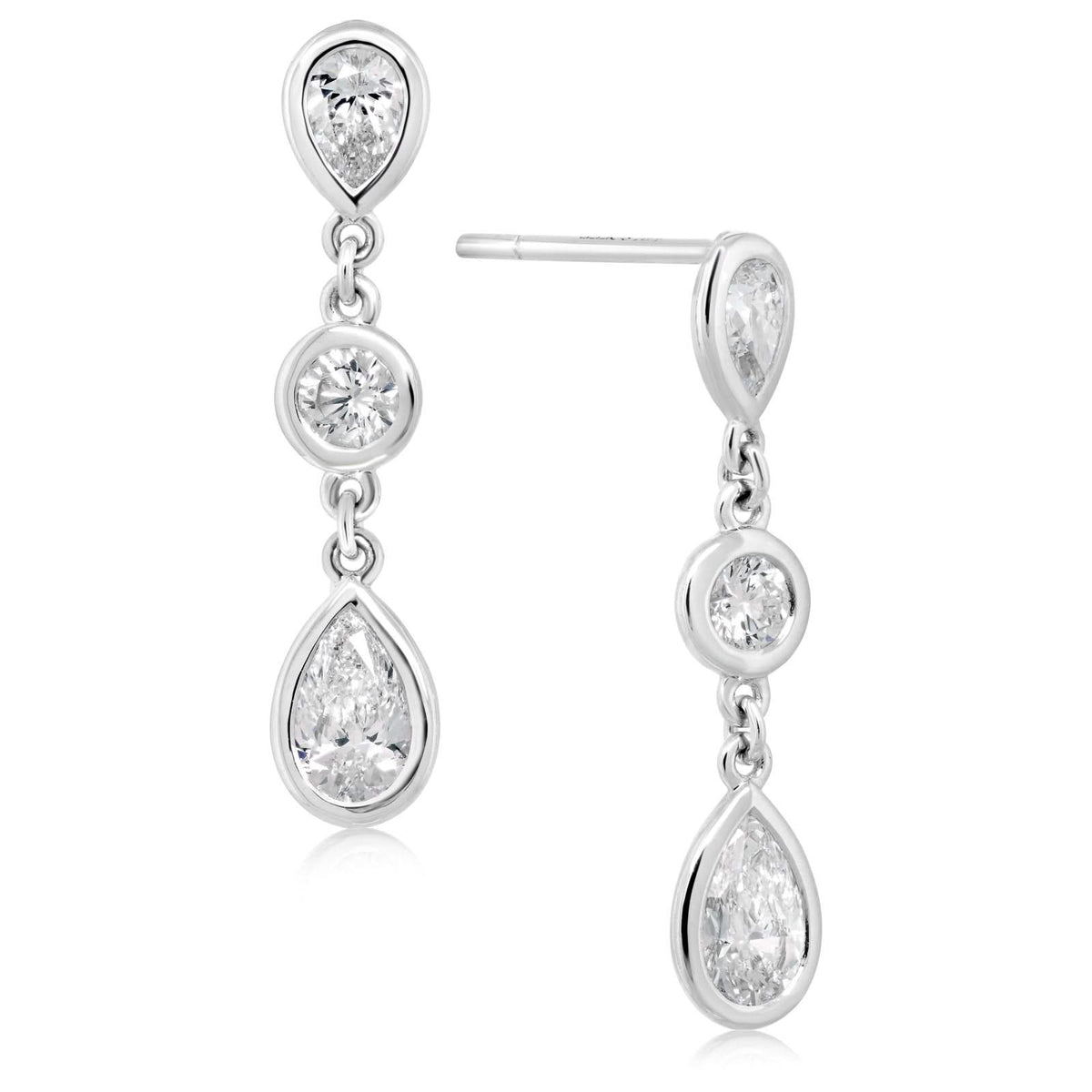 Pear Shape Diamond Bezel Drop Earrings