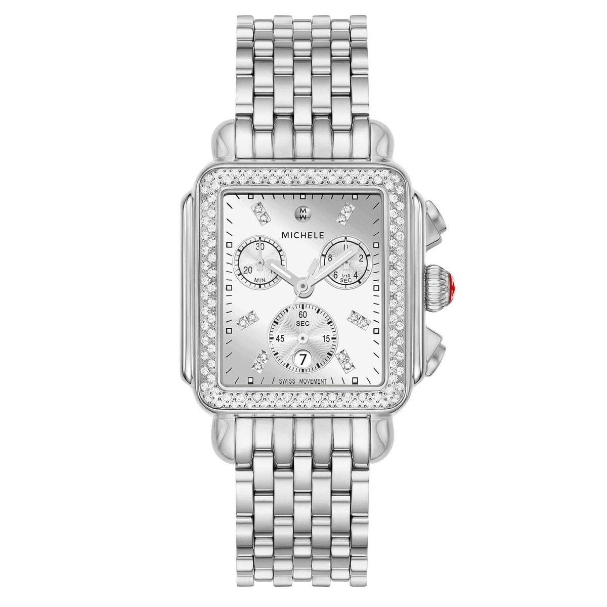 MICHELE Deco Chronograph Watch with Diamond Bezel