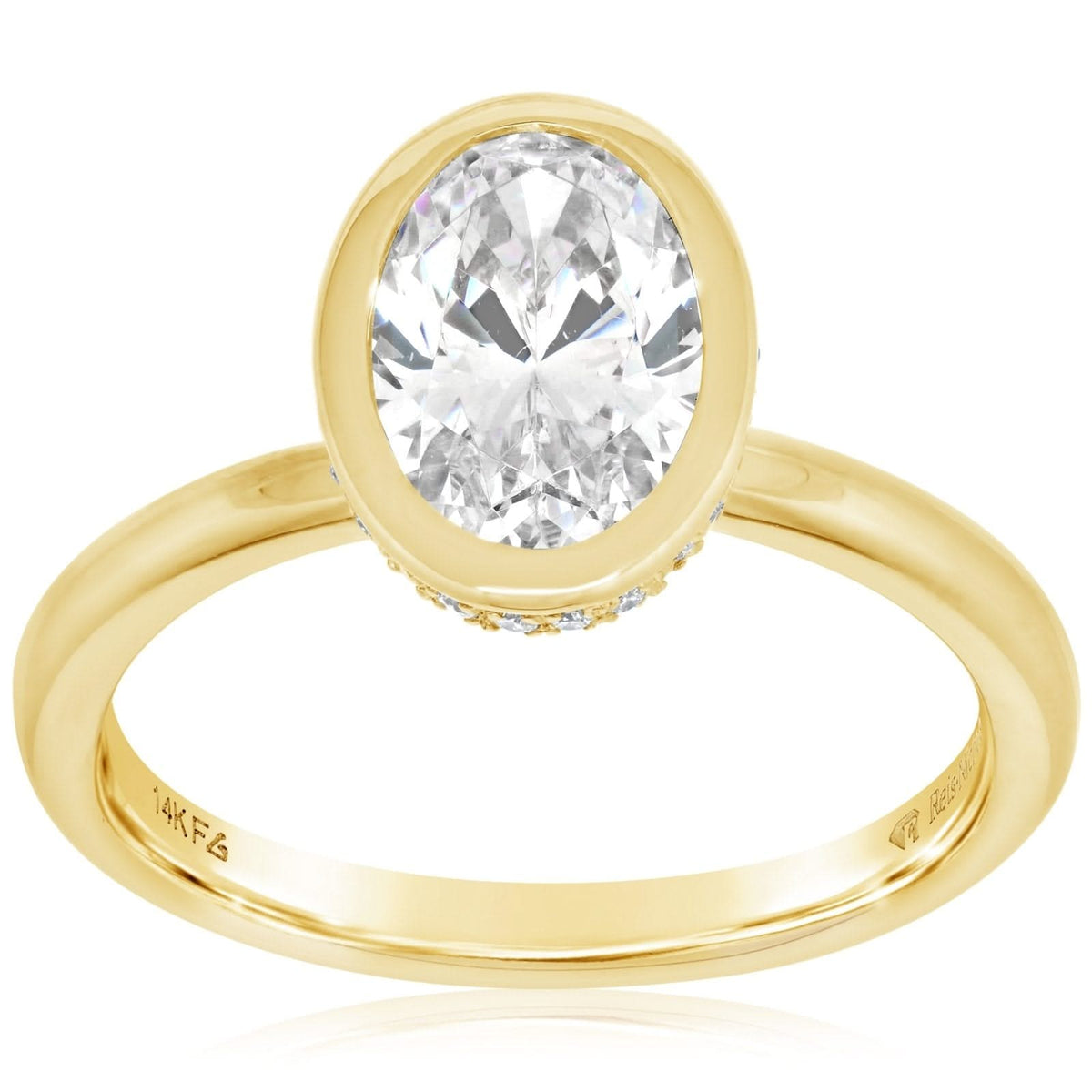 Oval Cut Diamond Bezel Engagement Ring Setting with Hidden Gallery Diamonds