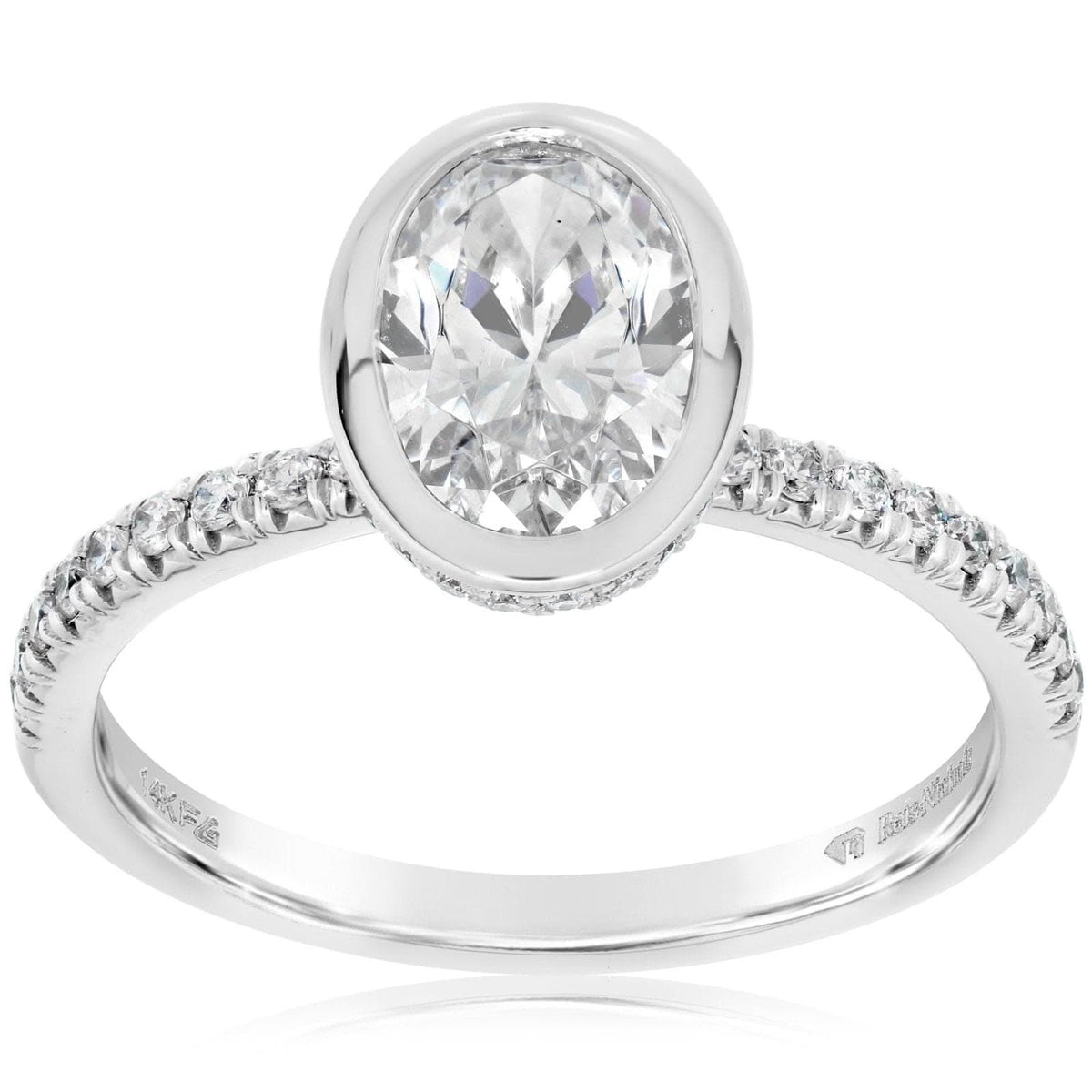 Center Bezel Engagement Ring Setting with Side Shank & Gallery Diamonds