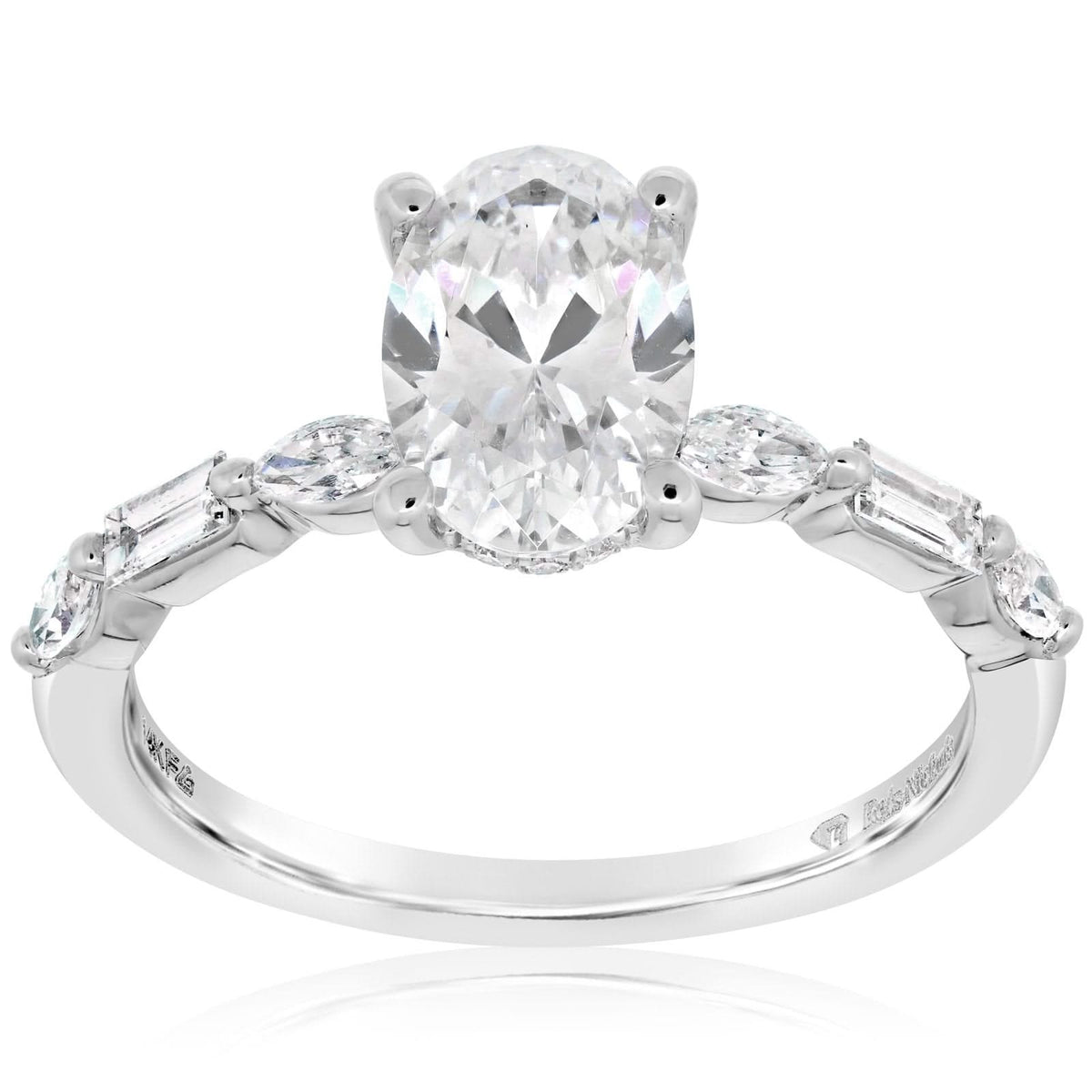 Engagement Ring with Mixed Cut Diamond Shank