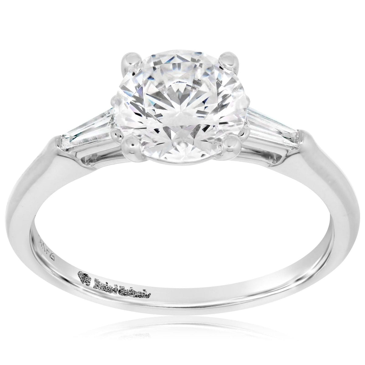 Three Stone Diamond Ring Setting with Tapered Baguette Sides