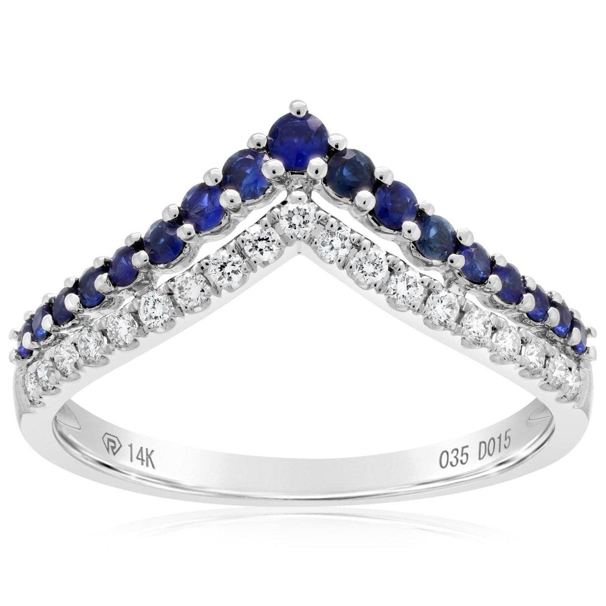 Blue Sapphire & Diamond "V" Contour Band