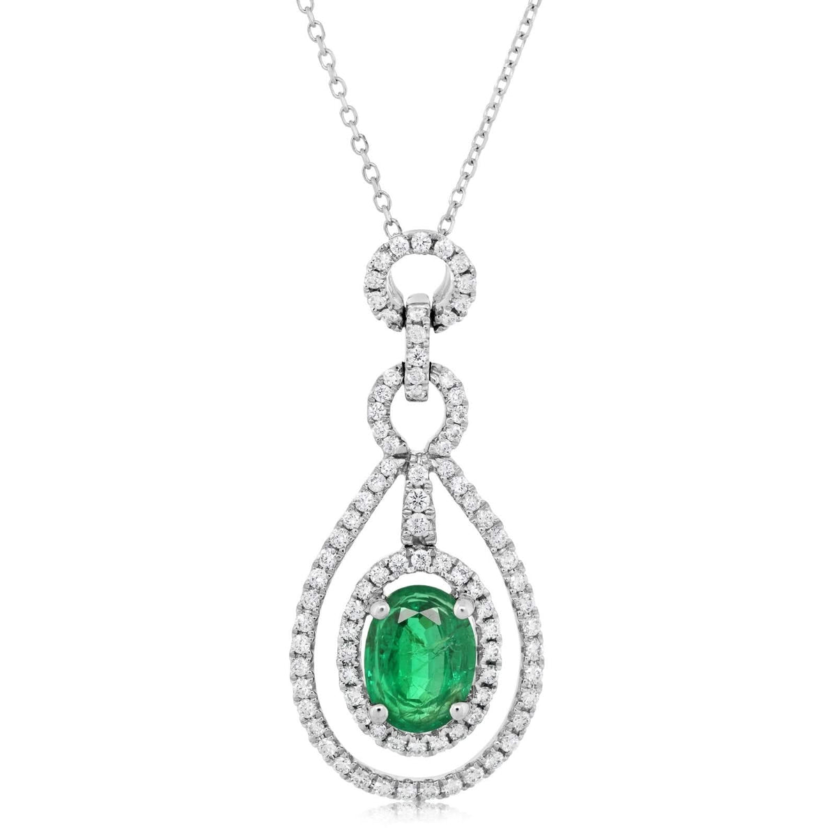 Emerald & Diamond Halo Pendant