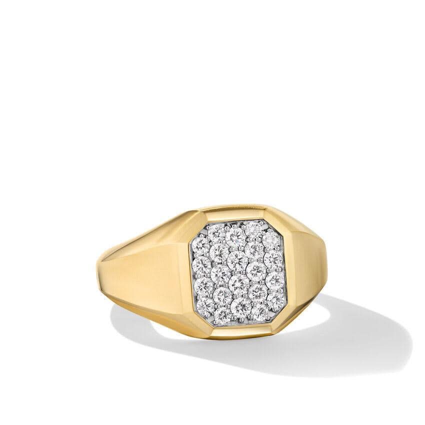 DAVID YURMAN Streamline® Signet Ring in 18K Yellow Gold with Diamonds, 14mm
