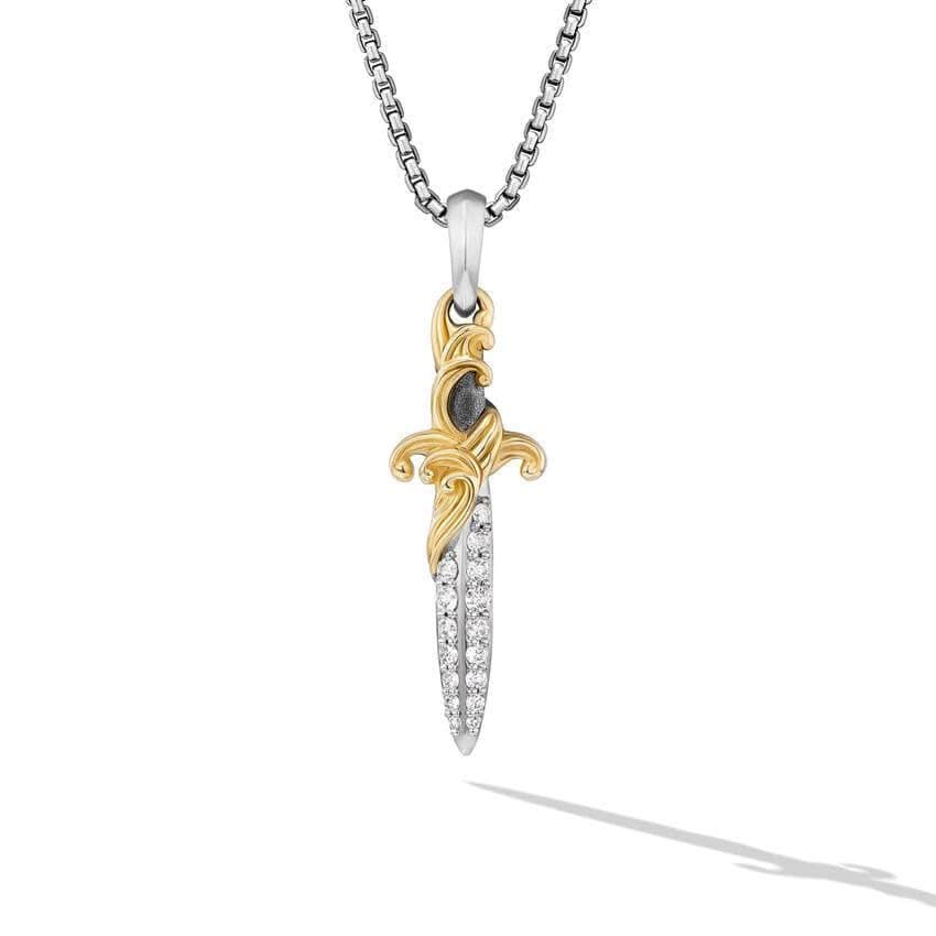DAVID YURMAN Waves Dagger Amulet in Sterling Silver with 18K Yellow Gold with Diamonds, 31mm