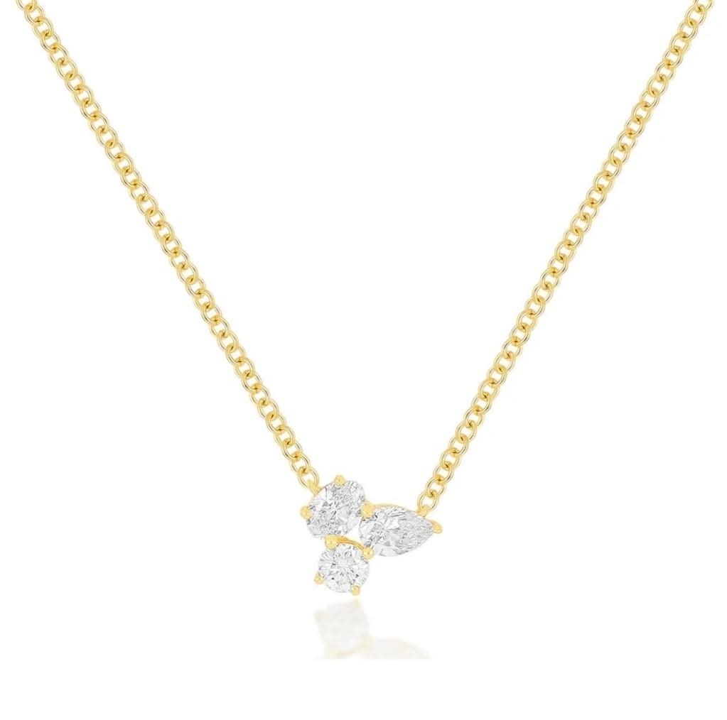 EF COLLECTION Triple Diamond Cluster Necklace