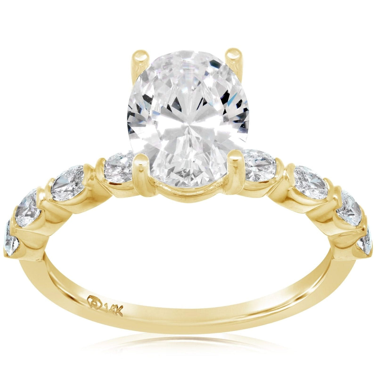 Oval Diamond Engagement Ring Setting with East-West Set Diamonds on Shank