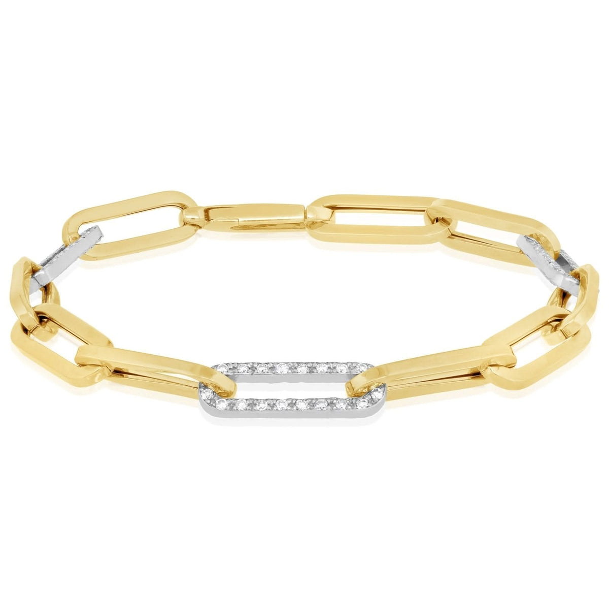 Two Tone Large Link Diamond Paperclip Bracelet