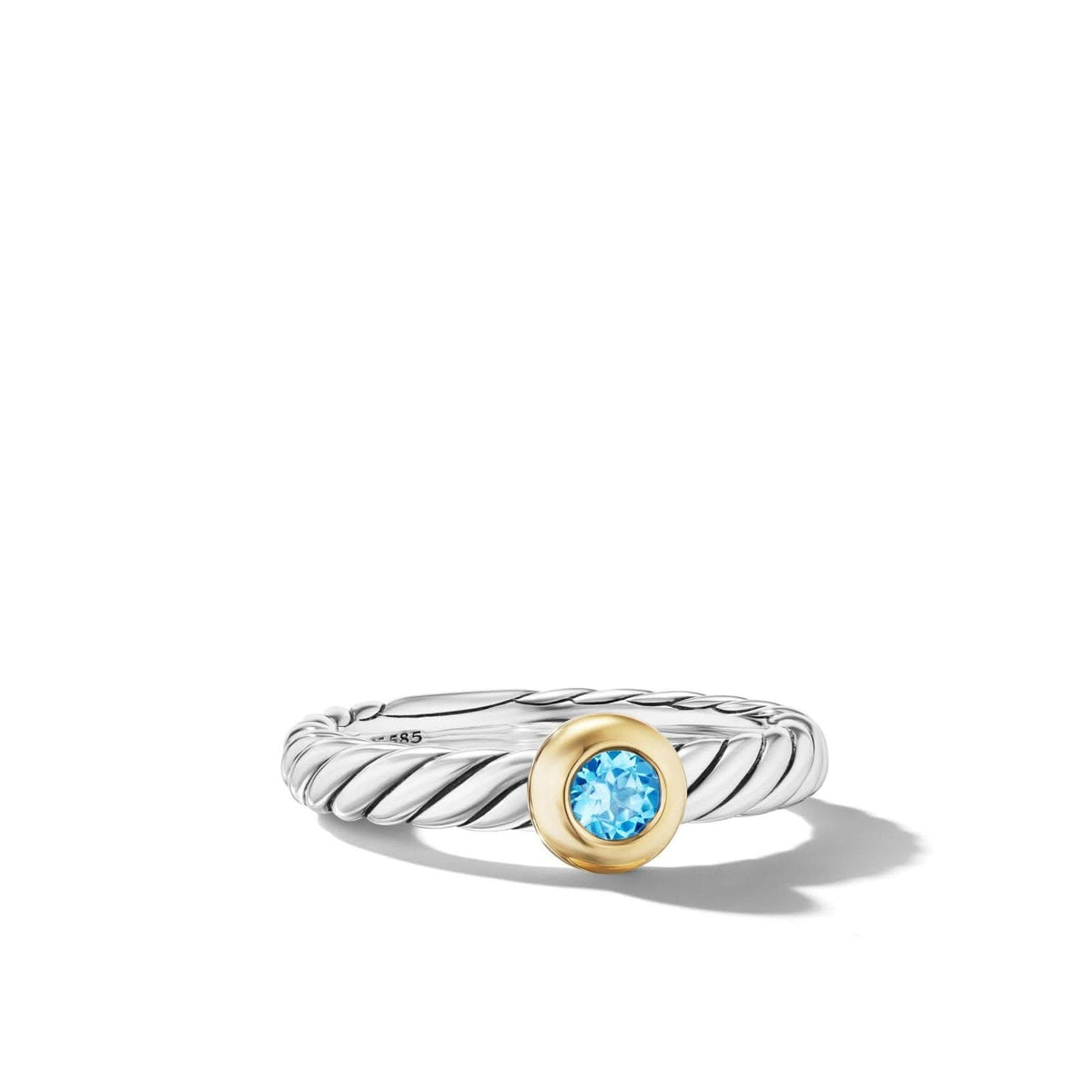 DAVID YURMAN Petite Cable Ring in Sterling Silver with 14K Yellow Gold and Blue Topaz, 2.8mm