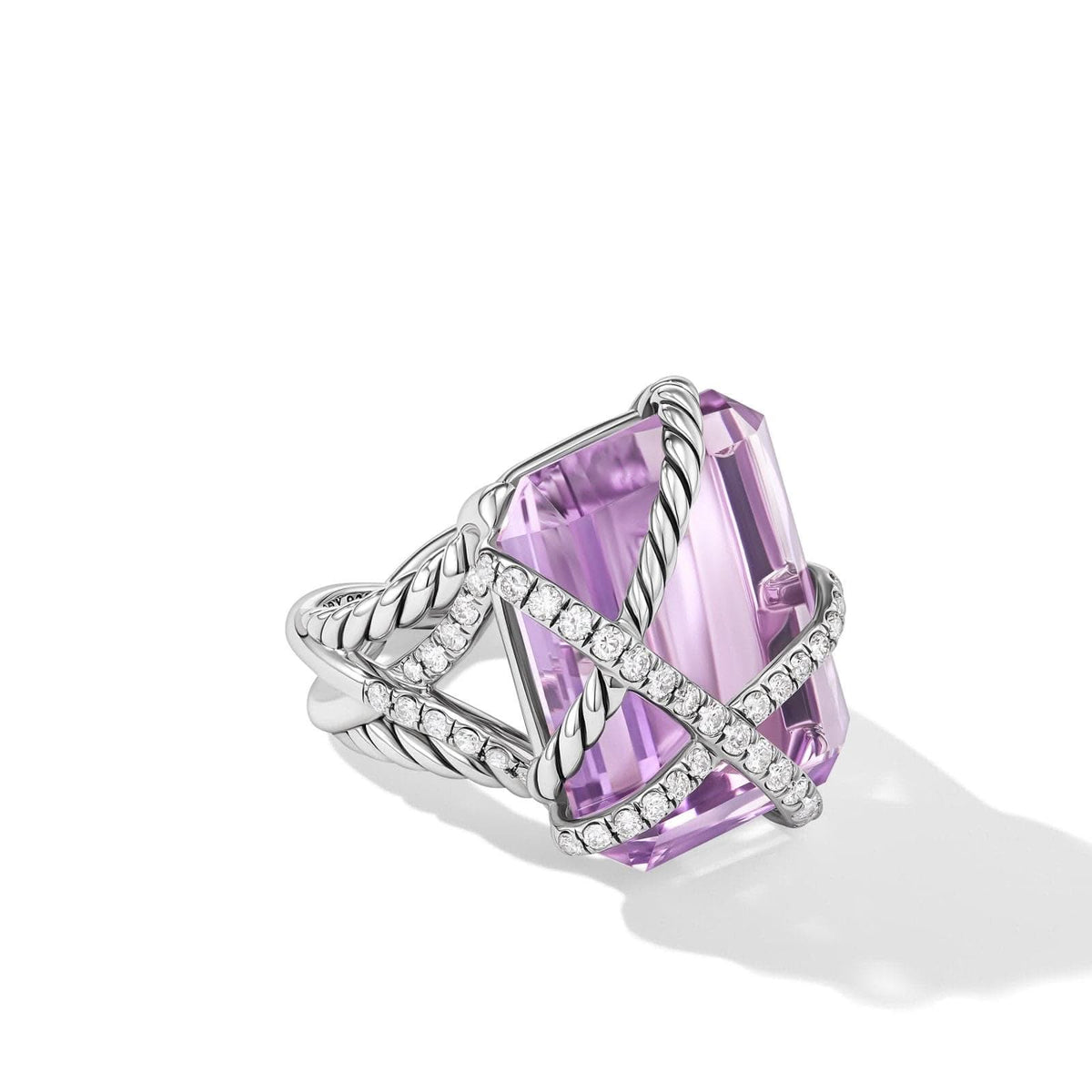 DAVID YURMAN Cable Wrap Ring in Sterling Silver with Lavender Amethyst and Diamonds, 20.4mm
