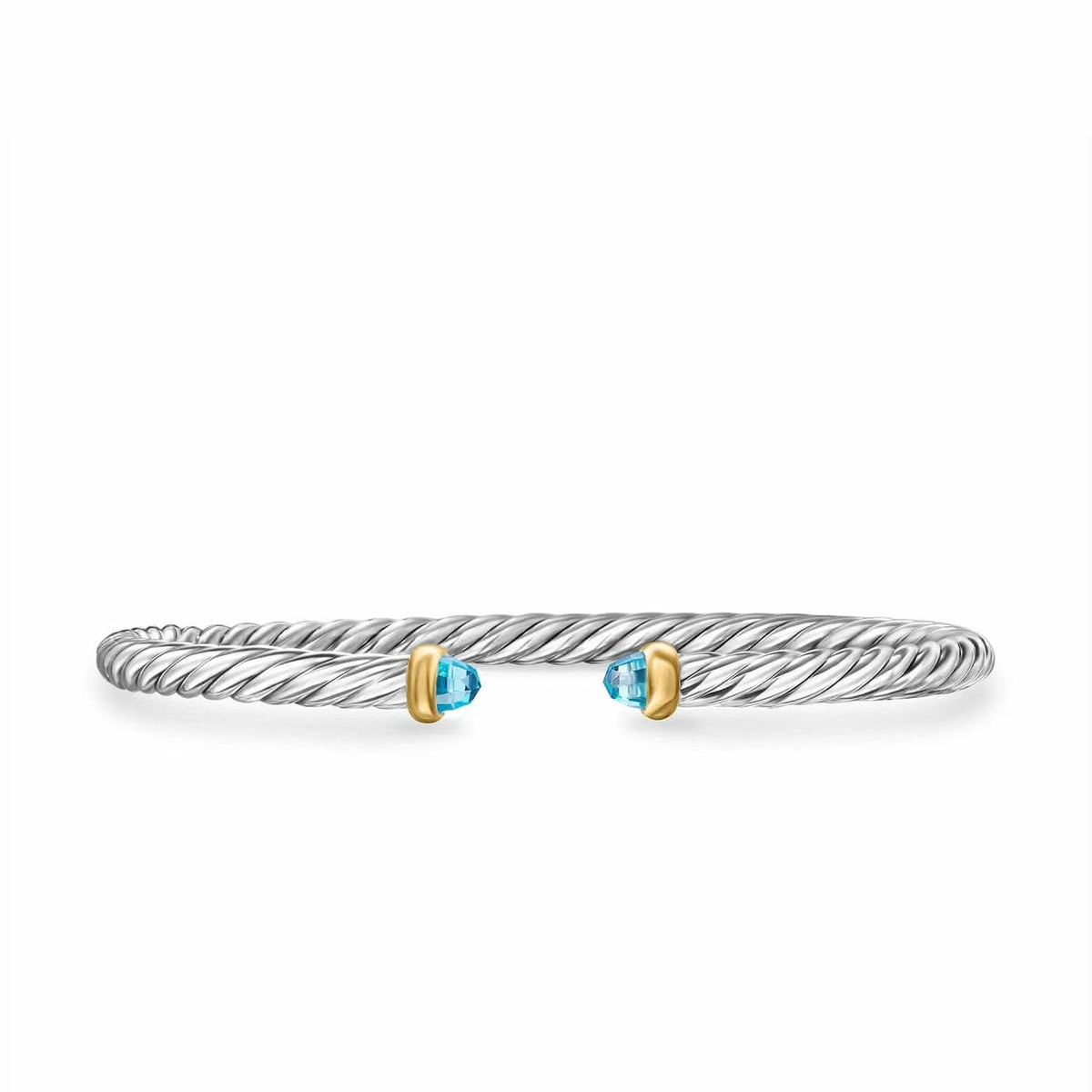 DAVID YURMAN Cable Flex Bracelet in Sterling Silver with 14K Yellow Gold and Blue Topaz, 4mm